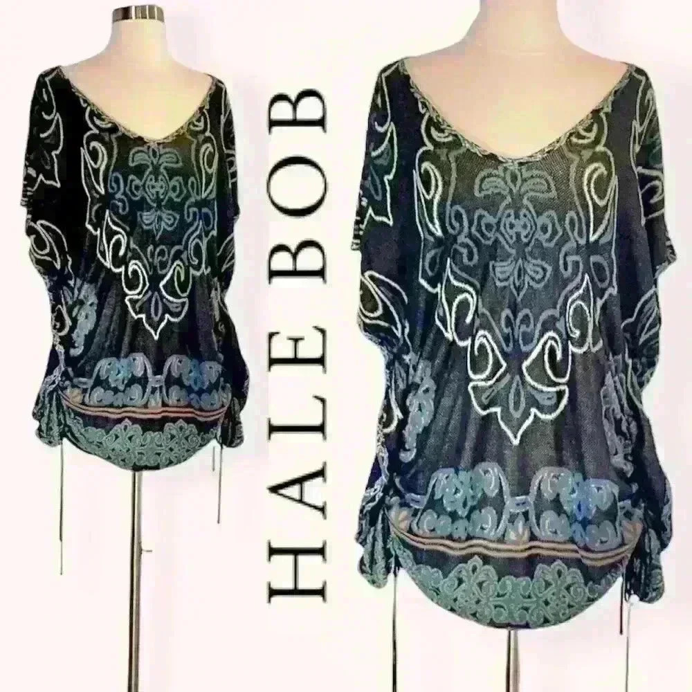 Hale Bob Knit Tunic Mini Dress w/ Gathering @ Side